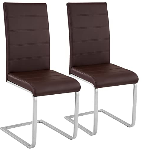 tectake® 2er Set Esszimmerstühle modern, ergonomischer Stuhl für Esszimmer, Besucherstuhl, Möbel für Küche, Esstisch, Küchenstühle, Freischwinger Essstühle, hohe Rückenlehne - Cappuccino