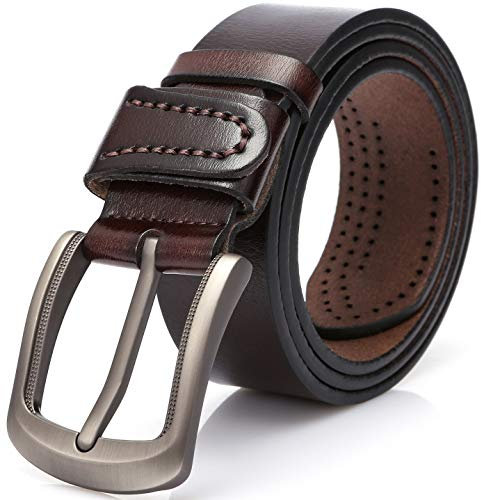 Dovava Mens Leather Belt Brown Jeans Business Belt for Men (Coffee 2001, 115centimeter (30'' - 39''))