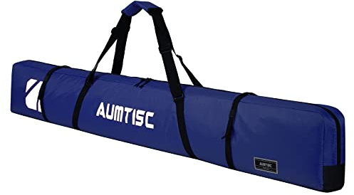 AUMTISC Ski Kit Bags Sac de Sport d'hiver de Voyage Unique Rembourré pour Transporter Les Skis Poche pour équipement avec poignée réglable Bleu 185cm