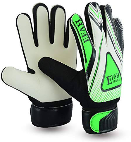 EFAH SPORTS Football Goalkeeper Gloves For Boys kids children adult Soccer Goalie Gloves with Super Grip Palms (Black/Green, Size 3 suitable for 5 to 6 year old, Ambidextrous)