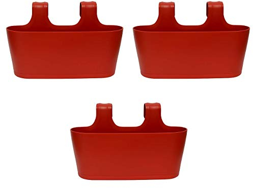 3X Blumenkasten oval Balkon Übertopf Pflanzkasten Blumentopf zum Hängen mit Wasserspeicher Farbe rot
