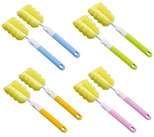 8 Piezas Cepillo para Botellas, Cepillo para Lavar Botellas, Cepillo para Limpiar Botellas de Esponja, Cepillo para Limpiar Botellas, para Tazas y Hervidores (Naranja, Azul, Verde, Rosa)