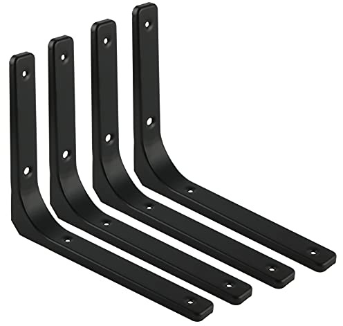 SAYAYO Shelf Bracket Heavy Duty L Brackets for Wood Angle Bracket 250*200mm | Large Wall Brackets for Shelves Metal Corner Shelf Support, Matte Black Finished, 4 Pcs