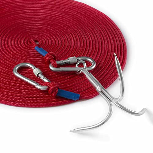 PIOSRTRR Grappin avec Corde-Comprend Corde en Nylon de 6mm x 15M,Grapin et Double Mousqueton,pour la Peche aimant/Travail des arbres/Tirant