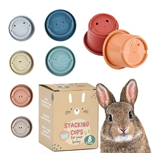 Evergreen Pet Supplies Rabbit Stacking Cups Toy Set - Nesting & Stackable Stacking Cups for Bunnies - Treat-Dispensing Rabbit Toys - Mental Enrichment Pet Bunny - 8-Pack, Multicolor, Wheat Straw
