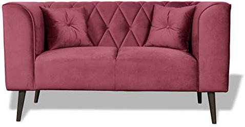 Fabimöbel Zweisitziges Sofa, stilvolles Stoffsofa mit Knöpfen gesteppt, Modernes Schlafsofa, Skandinavischer Stil, Sofa auf hohen Füβen, (Weinrot, 2- Sitze)