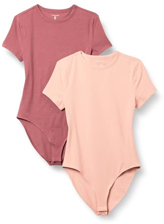 Amazon Essentials Women's Short Sleeve Stretch Cotton Jersey Slim-Fit T-Shirt Bodysuit, Pack of 2, Dusty Rose/Plum, X-Large