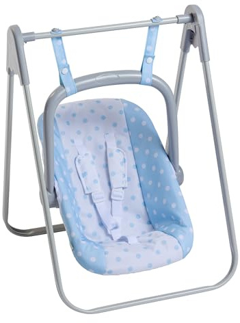 JC Toys - Amaca e sedia multi-posizione rimovibili 2 in 1 per bambole fino a 45 cm, blu e bianco a pois, portatile, peso leggero, progettato da Berenguer Boutique, + 3 anni