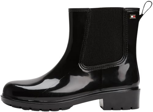 Tommy Hilfiger Bottines de Pluie Femme Hardware Rainboot Brillantes, Noir (Black), 39