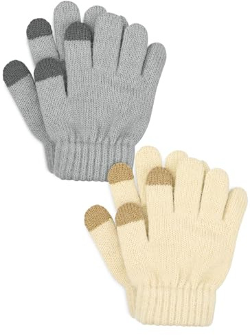 Kiiwah 2 Pares Guantes de Punto para Niños, Unisex Guantes de Dedos Completos Cálidos de Invierno, Guantes de Elásticos Mágicos de Otoño para Niños y Niñas 7-12 Años