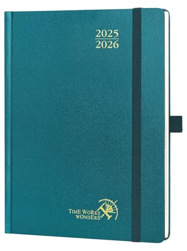 POPRUN Kalender 2025 2026 Buchkalender Hardcover, ca. A5 (22 x 16,5 cm), 17-Monate-Terminplaner (Aug.2025-Dez.2026), Wochenplaner 1 Woche 2 Seite mit Zertifiziertem Papier - Pazifikgrün