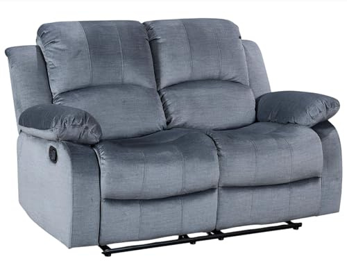 Grey Chenille Fabric 2 Seater Recliner Sofa | Manual Lever, 3 Positions, Easy 160° Recline | Elegant Upholstery | Ideal for Couples, Elderly, Loveseat for Lounge, Gaming Room or Living Room | Valencia