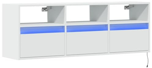 Gecheer TV-skåp, väggskåp, TV, vägg, modern, med LED, lådor, spånskiva, vit, 130 x 31 x 45 cm, modern TV-skåp, väggskåp, vägghängande, hängande TV-hylla, vägghylla, hängande TV-hylla, vägghylla