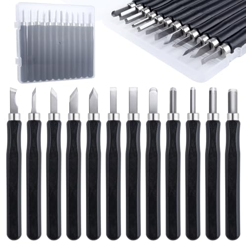 LEONTOOL 12 pcs outils de sculpture sur bois ensemble SK2 acier petit ciseau à bois, kit de couteau de sculpture polyvalent pour bricolage sculpture charpentier