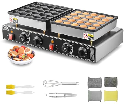 VEVOR Mini Máquina Holandesa para Hacer Panqueques, de Acero Inoxidable Antiadherente, para Dorayakis, 1800 W, Control de Temperatura y Tiempo Dual, para Cocina, Restaurante, 580 x 350 x 175 mm