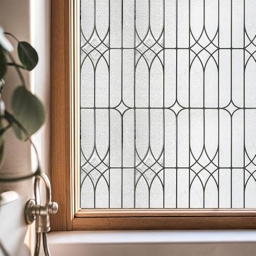 Stained Glass Window Film Privacy for Glass Windows, Window Privacy Film UV Blocking Static Cling for Home Kitchen Office Bathroom,Dusseldorf 44x200cm