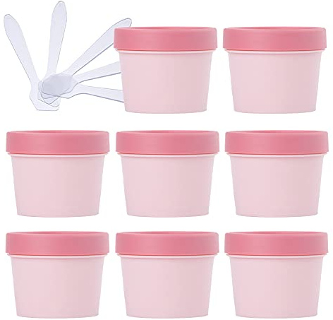 Pots cosmétiques, 10 Pièces Bol de Mélange de Masque Pot de Rangement en Plastique Doublé for Soins du Corps Mains Crèmes for le Visage Lotion Gels Sels de Bain Cosmétiques avec 5x Spatule(Pink,100ml)