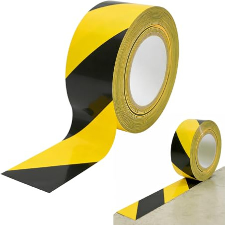 Sixinfeto Ruban Adhésif Noir Jaune Ruban Adhesif 50mm x 33m Rubalise Bande de Signalisation Adhésive pour Chantier Entrepôt Sol Résistant Étanche