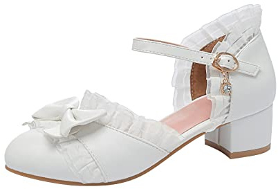 Högklackade skor flicka stängd spets kvällsskor höga klackar Mary Jane-skor med remmar prinsesskor festliga skor eleganta kläder för bröllop fest födelsedag