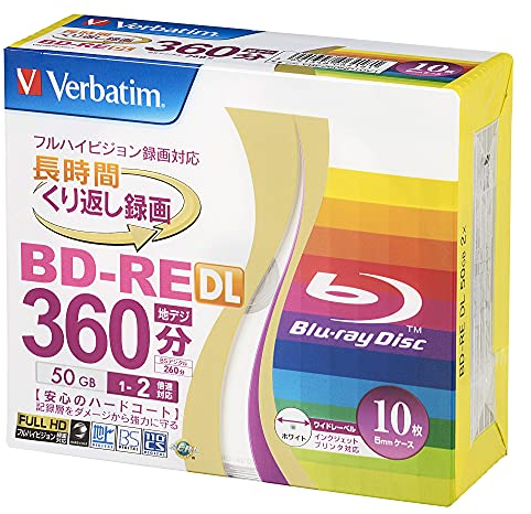 Verbatim Blu-ray BD-RE DL RW Tintenstrahl-Discs, wiederbeschreibbar, 2 Geschwindigkeiten, Ver. 2.1, 10 Discs in einem dünnen Etui (versiegelte Verpackung), hergestellt in Japan, 10 Stück