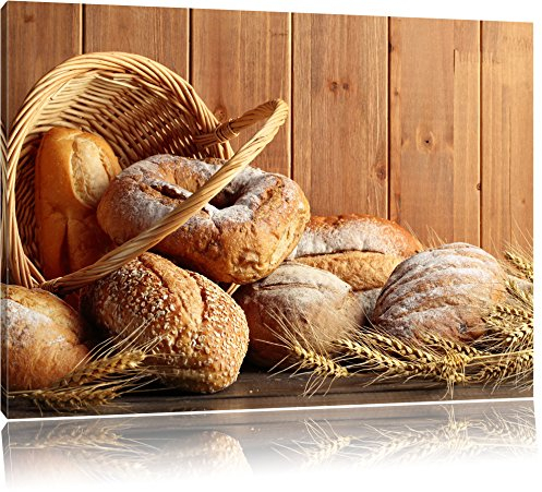 Pixxprint Brot Brötchen Frühstück Bäcker, Größe: 60x40cm, Leinwandbild, fertig gespannt, Wandbild, Dekoration, Kunstdruck, kein Poster