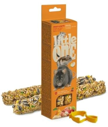 Little One Fruit & Nuts Sticks | 120 g (2 x 60 g) | Ergänzungsfuttersnack für Hamster, Ratten, Mäuse und Rennmäuse | Mit Früchten und Nüssen | Vielseitig befestigbar