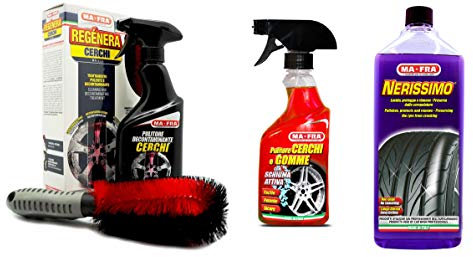 HT Hitopseller® Kit MAFRA Decontaminante Cerchi Pulitore Cerchi e gomme e Nerissimo per la Pulizia e lucidatura delle gomme e dei Cerchi Auto Pneumatici