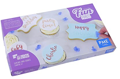 PME Fun Fonts - Cupcake- und Keks-Stempel-Set für Tortengestaltung, 66 Teile, Kollektion 1, Blau