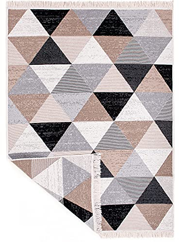 Fashion4Home Teppich Läufer - Tepiche für Wohnzimmer, Schlafzimmer, Küche, Kinderzimmer, Badezimmer - Boho Kelim - Läufer Flur, Karo-Grau, Größe: 140x200 cm