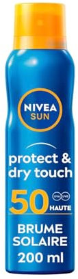 NIVEA SUN Brume solaire Protect & Dry Touch FPS 50 (1x200 ml), Protection anti UV 100% transparente résistante à l’eau, écran solaire non gras absorption rapide