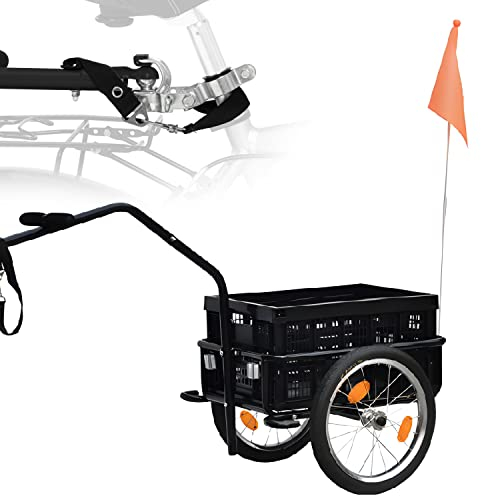 SachsenRAD Fahrradanhänger mit 16-Zoll-Rädern und Faltbarer Box, Große Ladekarre, Fahrradanhänger, Aufbewahrungswagen mit rotem Heckrahmenreflektor, Sicherheitsfahne, Speichenreflektoren, YL-LT2016-B