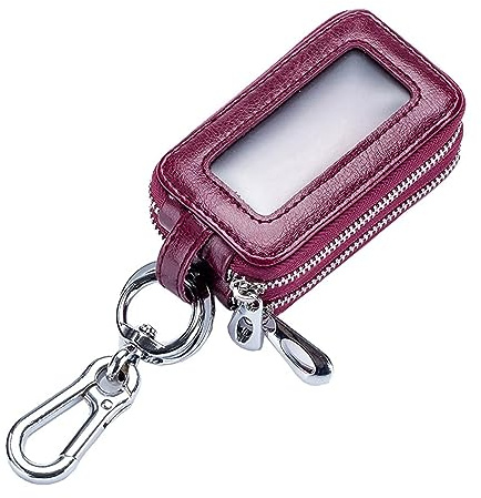 Porte-clés de Voiture sac Double Fermeture éclair en cuir Protection clé Porte-Monnaie Porte-clés avec Fenêtre Transparente pour clé de Voiture Télécommande