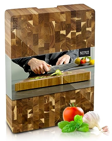 NIRO Tagliere da Cucina Professionale XL 100% Legno di Acacia Naturale, SPESSORE 4 CM, Dimensioni 40 x 30 x 4 cm, Atossico, Legno Massello Pregiato, Utilizzabile come Vassoio da Portata