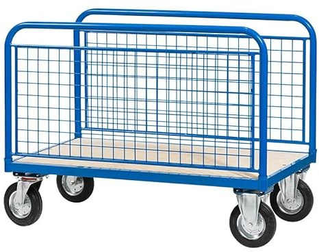Flatbed Platform Trolley, Heavy Duty Steel Dolly Cart on Wheels with Mesh Attachments (Base + x2 Mesh Sides)
