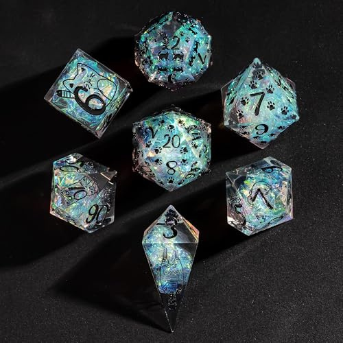 Cusdie DND-tärningsset, 7 st, skarpa kanter, magiskt cirkelmönster, polyhedral, D&D-tärningsset för DND, TTRPG, rollspel, spel
