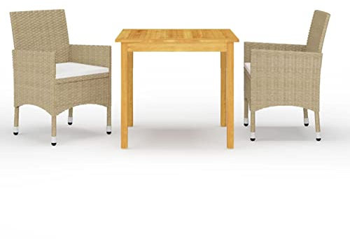LAPOOH 3-TLG. Trädgårdsmatgrupp beige, matbord med stolset, trädgårdsmöbler sittgrupp, balkongmöbler, trädgårdsmöbler, set för trädgårdsmöbler, balkongmöbler – 3067669