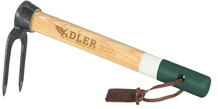 Adler - The Lily Heritage Garden Fork, Heavy Duty Wood Hand Shovel, Durable for Weeding, Potting, and Digging, 11.8 inches (Green)