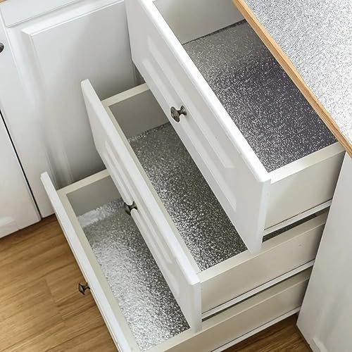 Pellicola adesiva in alluminio per cassetti sottomobili cucina armadi pulizia e precisione impermiabile resistente Autoadesivi di alluminio della cucina, Foglio di Alluminio Carta, autoadesivo 40x200