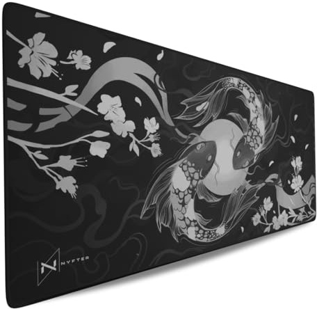 Nyfter – XXXL Koi Bamboo Gaming Mousepad 1200 x 600 x 3 mm 3XL musmatta gaming premium bordsunderlägg stor storlek vattenavvisande för Pro-gamer (blossom-svart)