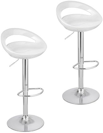 Baroni Home 2 drehbare Barhocker, höhenverstellbar, Sitzfläche aus Kunststoff und Rückenlehne, verchromte Basis, Fußstütze und Boden und Küchenhocker und Halbinsel, 37x45x59-79 cm, Weiß 2 Stück