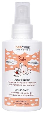 Deacare Natürliches flüssiges Babypuder für Babys und Babys. Verhindert Windelrötungen, trocknet und erfrischt die Haut nach dem Baden. 100 ml