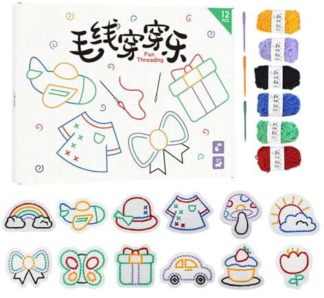 Zasdvn à Tricoter pour Enfants, à laçage pour Enfants | Kit de Couture à laçage Fait à la Main, Motifs Non tissés, activités éducatives, Jeux de Broderie éducatifs, Jeu de motricité Fine