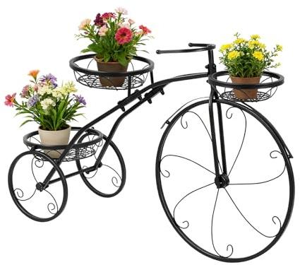 Support plantes, étagère en métal style vintage forme vélo, 3 niveaux de rangement pour pots de fleurs adapté intérieur extérieur salon balcon terrasse jardin décoration maison