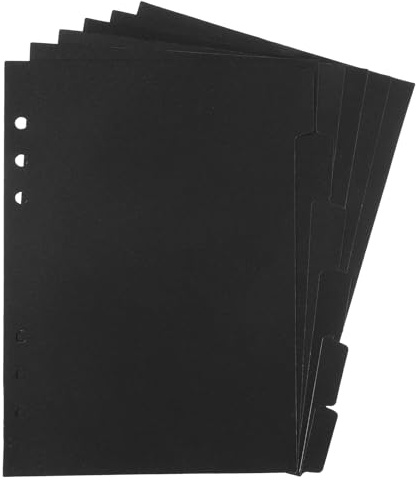 6 Pcs A5 Binder Dividers, 6 Holes Black Binder Divider Index with Tabs Insertable Plastic Index Divider Sheets for Binders Notebook Journal Diary Memo Notepad (Black)