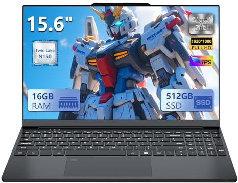 Notebook 15,6 Pollici 16GB RAM DDR4 SSD 512GB - Processore N150 (4 Core, fino a 3,6 GHz) Display IPS FHD Portatile PC Win 11 Tastiera Retroilluminata Sblocco Impronta Digitale Leggero e Potente