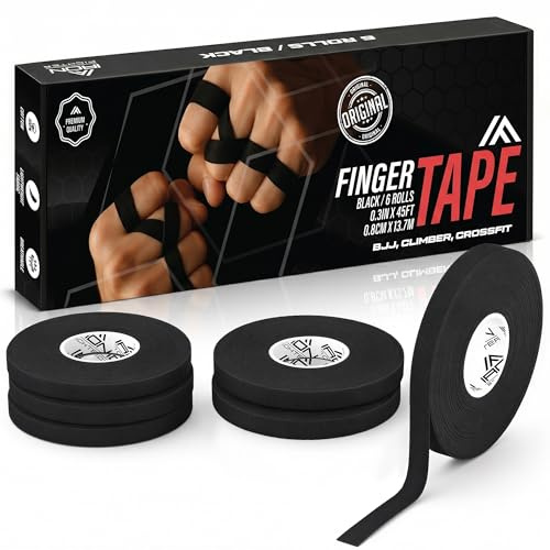 IRON FIGHTER 6X Rolls of Finger Tape Sports 0.8CM/0.3IN X 13.7M/45FT - BJJ Brazilian Jiu Jitsu - Rock Tape for Climbing - Crossfit - MMA - Football - Judo - Volleyball - Black Sports Strapping