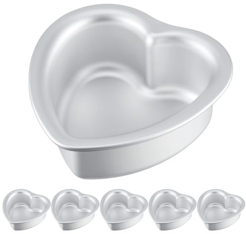 Teenyyou 6 Pcs 4 Inch Heart Shaped Cake Pan Non Stick Aluminum Heart Cake Pans Small Smash Pan Tins for Valentine's Day Bridal Shower Wedding Anniversary Home Party Baking Supplies