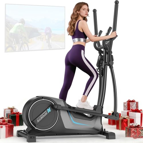 Neezee Vélo Elliptique, Velo Elliptique Ultra Silencieux pour Usage Domestique avec 16 Niveaux de Résistance, Volant d'inertie de 8 kg, Foulée de 42 cm, écran LCD Compatible avec Les App, Poids 150kg