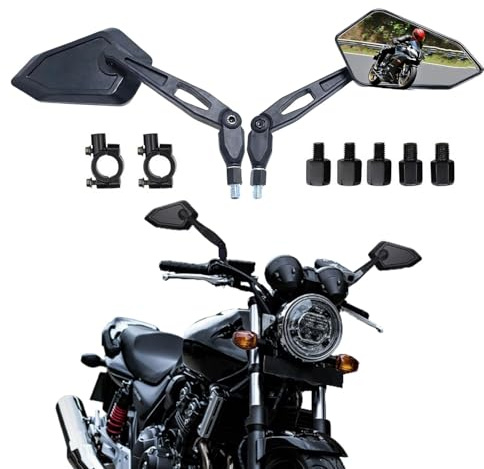 Espejos Retrovisores de Moto Universales con Rosca M8 M10 y Soporte 7/8, Homologados E, para Moped, Scooter, Touring, Street Bike, Cruiser, ATV