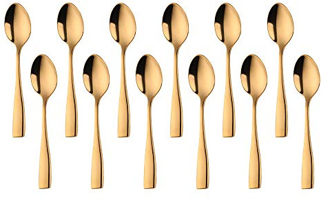 SUNSHENGEUR Kaffeskedar set med 12, mini espressoskedar, rostfritt stål, guld, 10,3 cm autografmönster
